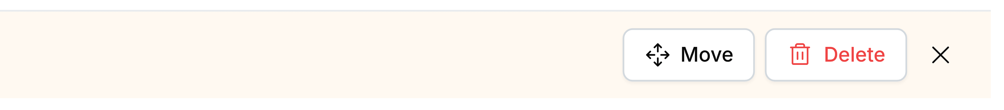 The right-hand end of the pale orange bar at the foot of the list: a Move button, a red Delete button, and a cross that clears the selection.