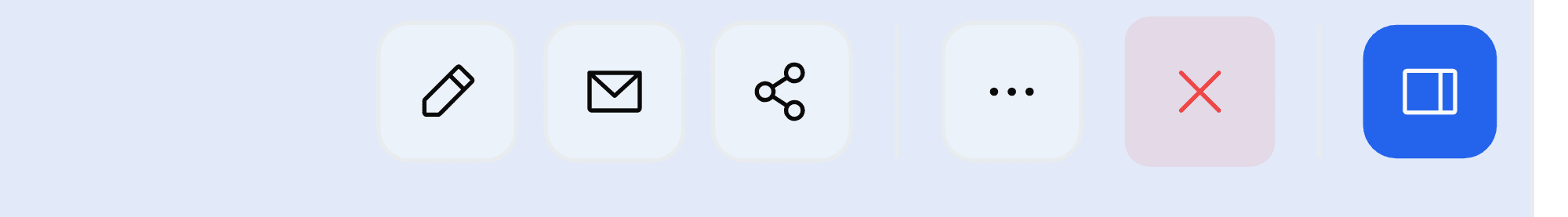 The action row on an employee record: an Edit button with a pencil, an Email button with an envelope, a Share button, a three-dot button for more actions, and a red close button.