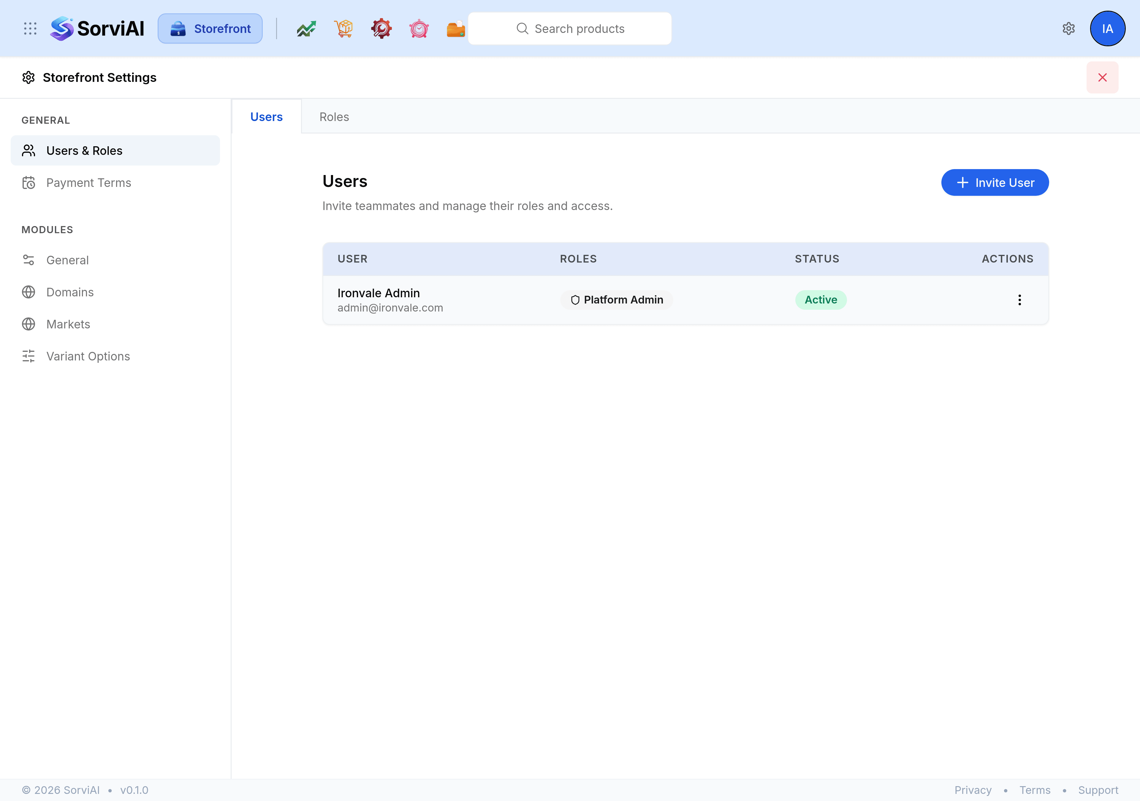 The Invite User dialog, with First name, Last name, an email box and a Role list, so the invitation and the role it carries are chosen together.